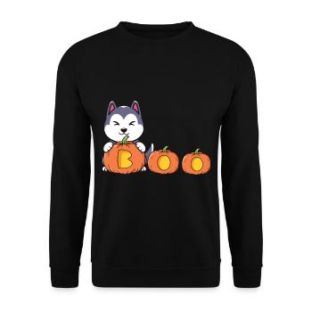 Halloween Hund Kürbis - Unisex Pullover - Schwarz - Vorne - Alina (178cm) & Michal (187cm)