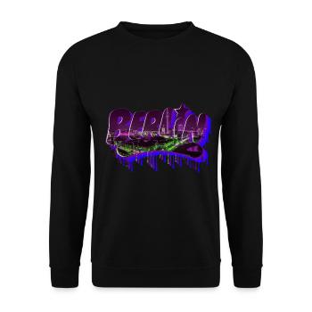 Berlin Graffiti Schriftzug - Unisex Pullover - Schwarz - Vorne - Alina (178cm) & Michal (187cm)