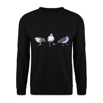 freche Möwen Meer Strand Küste Nordsee Ostsee Sylt - Unisex Pullover - Schwarz - Vorne - Alina (178cm) & Michal (187cm)