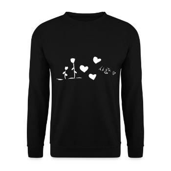 liebe text koreanisch herzen blumen - Unisex Pullover - Schwarz - Vorne - Alina (178cm) & Michal (187cm)