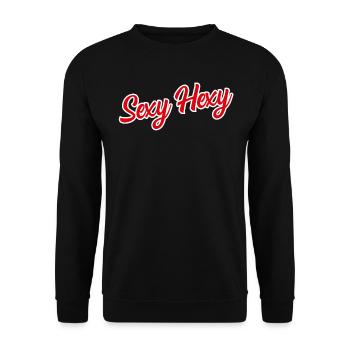 Sexy Hexy Halloween Schriftzug - Unisex Pullover - Schwarz - Vorne - Alina (178cm) & Michal (187cm)