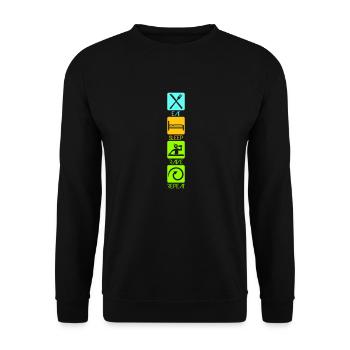 Eat Sleep Rave Repeat Essen Schlafen Raven Spruch - Unisex Pullover - Schwarz - Vorne - Alina (178cm) & Michal (187cm)