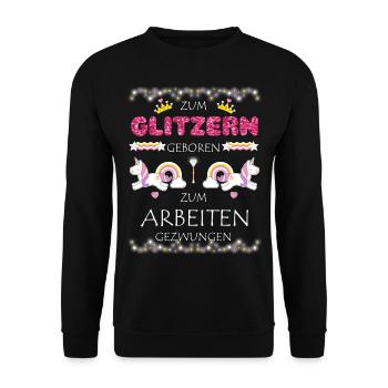 Einhorn zum Arbeiten gezwungen - Unisex Pullover - Schwarz - Vorne - Alina (178cm) & Michal (187cm)