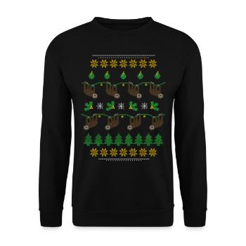Ugly Christmas Pattern Sloths - Unisex Sweatshirt - black - Front - Alina (178cm) & Michal (187cm)