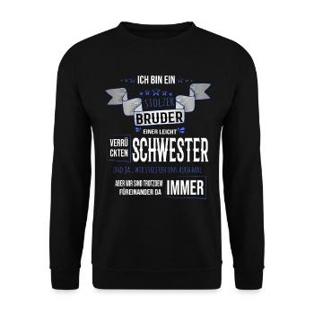 stolzer Bruder einer leicht verrückten Schwester - Unisex Pullover - Schwarz - Vorne - Alina (178cm) & Michal (187cm)