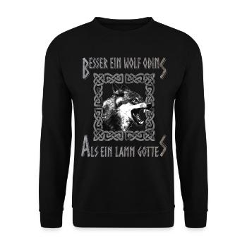 Besser ein Wolf Odins - Wikinger Mythologie Shirt - Unisex Pullover - Schwarz - Vorne - Alina (178cm) & Michal (187cm)