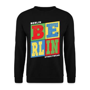 Berlin Deutschland Stadt Bunt Skyline Heimat - Unisex Pullover - Schwarz - Vorne - Alina (178cm) & Michal (187cm)