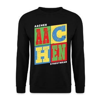 Aachen Germany City Colorful Skyline Home - Unisex Sweatshirt - black - Front - Alina (178cm) & Michal (187cm)