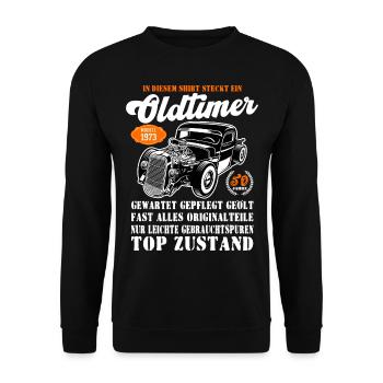 Oldtimer 1973 51 Geburtstag Geschenk - Unisex Pullover - Schwarz - Vorne - Alina (178cm) & Michal (187cm)