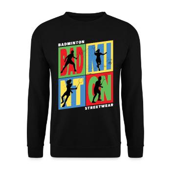 Badminton Federball Sport Spieler Vintage Retro - Unisex Pullover - Schwarz - Vorne - Alina (178cm) & Michal (187cm)
