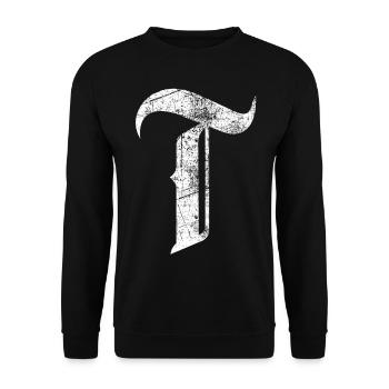 T-Shirt-Alphabet Initiale T - Unisex Pullover - Schwarz - Vorne - Alina (178cm) & Michal (187cm)