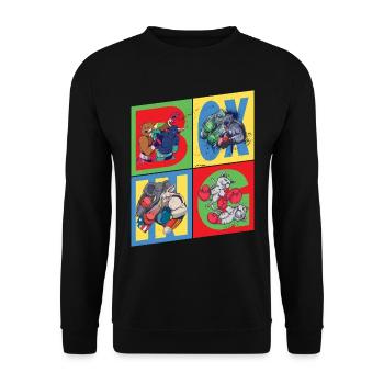 Boxen Boxer Boxkampf Sport Tiere Cartoon Comic - Unisex Pullover - Schwarz - Vorne - Alina (178cm) & Michal (187cm)