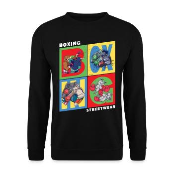 Boxen Boxer Boxkampf Sport Tiere Cartoon Comic - Unisex Pullover - Schwarz - Vorne - Alina (178cm) & Michal (187cm)
