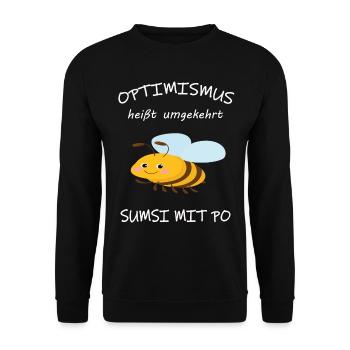 Optimismus heißt umgekehrt Sumsi mit Po. - Unisex Pullover - Schwarz - Vorne - Alina (178cm) & Michal (187cm)