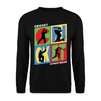 Cricket Cricketspieler Schlagmann Sport Vintage - Unisex Pullover - Schwarz - Vorne - Alina (178cm) & Michal (187cm)