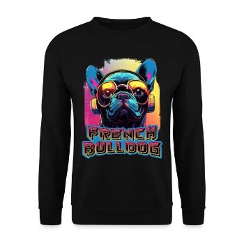 French Bulldog Wearing Sunglasses And Headphones - Unisex Sweatshirt - black - Front - Alina (178cm) & Michal (187cm)