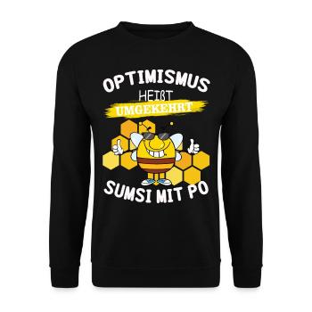 Optimismus heißt umgekehrt Sumsi mit Po. - Unisex Pullover - Schwarz - Vorne - Alina (178cm) & Michal (187cm)