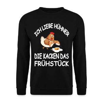 Ich Liebe Hühner Die Kacken das Frühstück - Unisex Pullover - Schwarz - Vorne - Alina (178cm) & Michal (187cm)