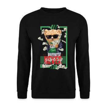 Geld reich Bär - bleib stark und gib niemals auf - Unisex Pullover - Schwarz - Vorne - Alina (178cm) & Michal (187cm)