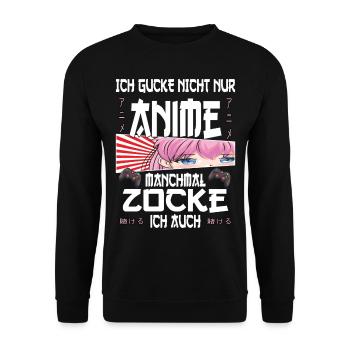Ich gucke nicht nur Anime manchmal zocke ich auch - Unisex Pullover - Schwarz - Vorne - Alina (178cm) & Michal (187cm)