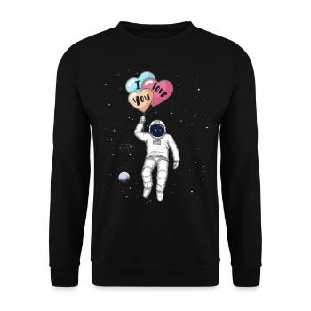 Astronaut, Ich liebe dich, Herz Ballons - Unisex Pullover - Schwarz - Vorne - Alina (178cm) & Michal (187cm)