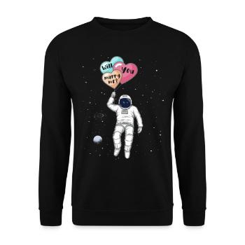 Est-ce que tu m’épouses, astronaute dans l’espace - Sweat-shirt Unisexe - noir - Devant - Alina (178cm) & Michal (187cm)