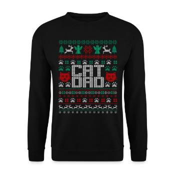 Ugly Christmas Cat Dad - Unisex Pullover - Schwarz - Vorne - Alina (178cm) & Michal (187cm)