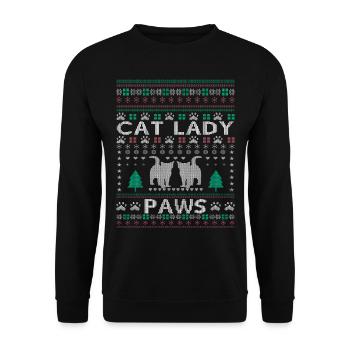 Christmas Cat Lady - Unisex Pullover - Schwarz - Vorne - Alina (178cm) & Michal (187cm)
