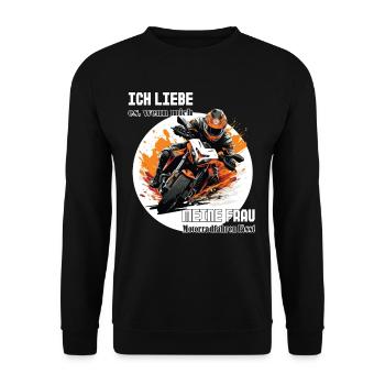 Motorrad Spruch Ich liebe meine Frau - Unisex Pullover - Schwarz - Vorne - Alina (178cm) & Michal (187cm)