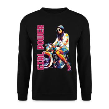 Frau Girl Power Motorrad Bikerin - Unisex Pullover - Schwarz - Vorne - Alina (178cm) & Michal (187cm)