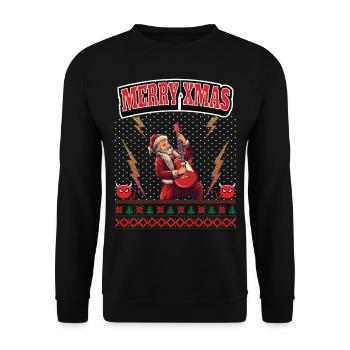 Ugly Christmas 8 Bit Pixel Rock und Heavy-Metal - Unisex Pullover - Schwarz - Vorne - Alina (178cm) & Michal (187cm)