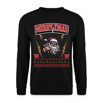 Ugly Christmas 8 Bit Pixel Rock et Heavy Metal - Sweat-shirt Unisexe - noir - Devant - Alina (178cm) & Michal (187cm)