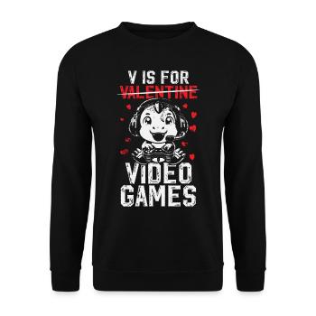 V is for Video Games Valentine's Day Dino Gaming - Unisex Sweatshirt - black - Front - Alina (178cm) & Michal (187cm)