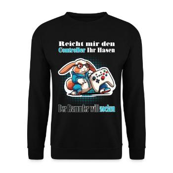 Reicht mit den Controller Hase zocken - Unisex Pullover - Schwarz - Vorne - Alina (178cm) & Michal (187cm)