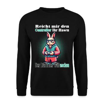Reicht mit den Controller Hase zocken - Unisex Pullover - Schwarz - Vorne - Alina (178cm) & Michal (187cm)