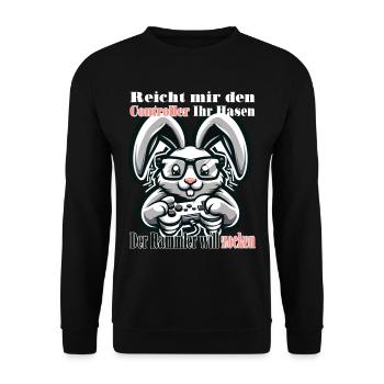 Reicht mit den Controller Hase zocken - Unisex Pullover - Schwarz - Vorne - Alina (178cm) & Michal (187cm)