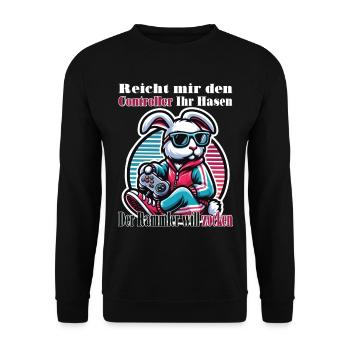 Reicht mit den Controller Hase zocken - Unisex Pullover - Schwarz - Vorne - Alina (178cm) & Michal (187cm)