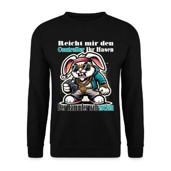 Reicht mit den Controller Hase zocken - Unisex Pullover - Schwarz - Vorne - Alina (178cm) & Michal (187cm)