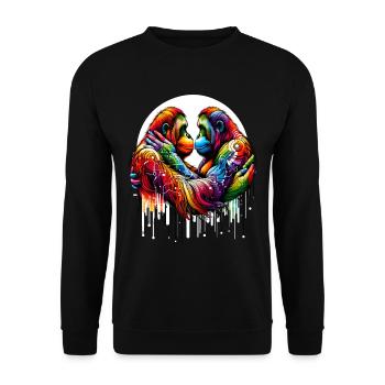 Orang-Utan Liebe - Farbberührung - Unisex Pullover - Schwarz - Vorne - Alina (178cm) & Michal (187cm)