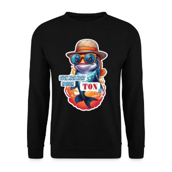 Lustiger Koi Karpfen Fisch mit Spruch - Unisex Pullover - Schwarz - Vorne - Alina (178cm) & Michal (187cm)