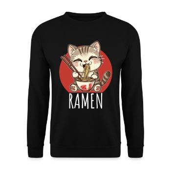 Ramen Kawaii Katze Japan Anime Manga Cat Neko - Unisex Pullover - Schwarz - Vorne - Alina (178cm) & Michal (187cm)