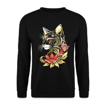 Katze Kater Kitten Blumen Blüten Katzen Cat - Unisex Pullover - Schwarz - Vorne - Alina (178cm) & Michal (187cm)