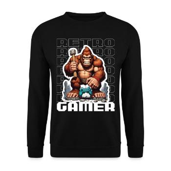 Retro Gamer Gorilla mit Controller Konsolenspiele - Unisex Pullover - Schwarz - Vorne - Alina (178cm) & Michal (187cm)