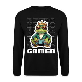 Retro Gamer Frosch mit Controller Konsolenspiele - Unisex Pullover - Schwarz - Vorne - Alina (178cm) & Michal (187cm)