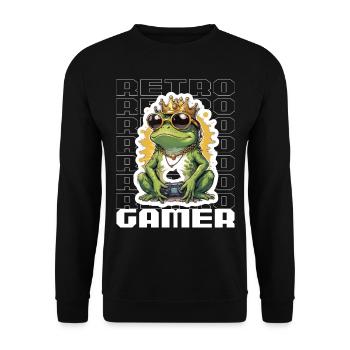 Retro Gamer Frosch mit Controller Konsolenspiele - Unisex Pullover - Schwarz - Vorne - Alina (178cm) & Michal (187cm)