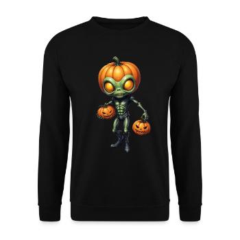 Halloween - Außerirdischer Grusel mit Kürbis - Unisex Pullover - Schwarz - Vorne - Alina (178cm) & Michal (187cm)