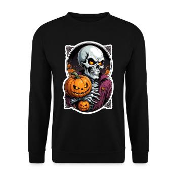 Halloween squelette crâne horreur avec citrouille - Sweat-shirt Unisexe - noir - Devant - Alina (178cm) & Michal (187cm)