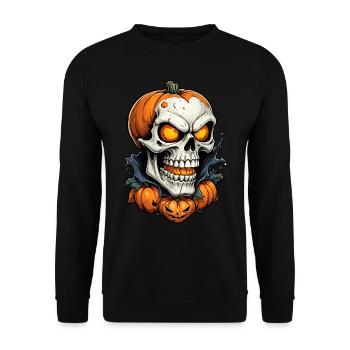 Halloween squelette crâne horreur avec citrouille - Sweat-shirt Unisexe - noir - Devant - Alina (178cm) & Michal (187cm)