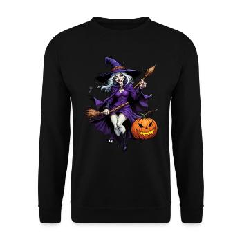 Halloween Witch With Pumpkin Illustration - Unisex Sweatshirt - black - Front - Alina (178cm) & Michal (187cm)