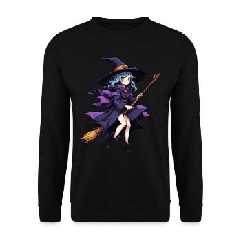 Cute witch with broom and bats - Unisex Sweatshirt - black - Front - Alina (178cm) & Michal (187cm)